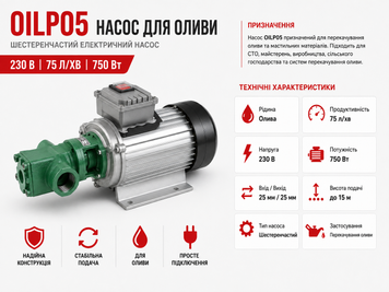 Насос для масла OILP05 230В, 75 л/мин, 750 Вт